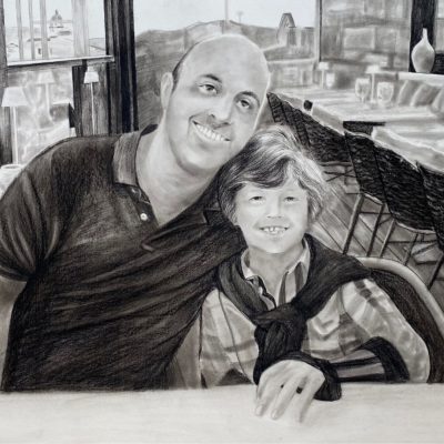 retrato familiar al carboncillo